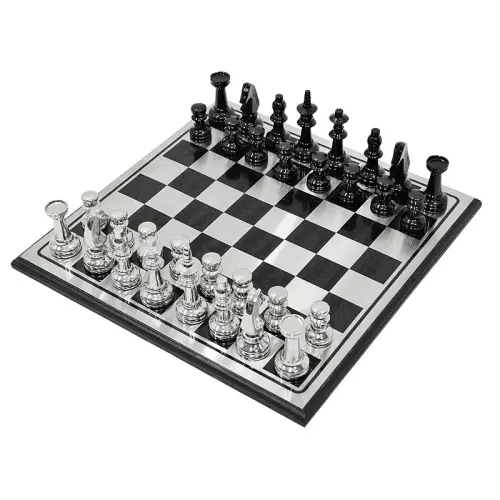  Schaakbord 61x61cm zilver en zwart