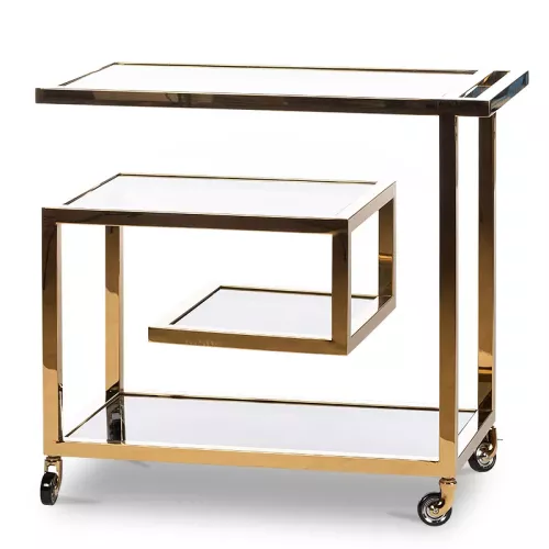 Payaa Bar Trolley Brodie goudkleurig 83x42x78cm met zwart glas (111432)