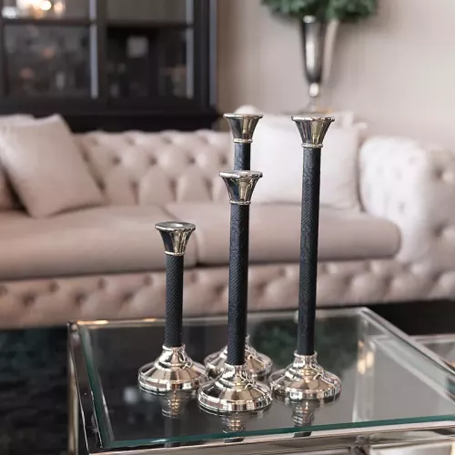 Payaa Kaarsenhouder Carlow 12x12x43cm Groot zilver en zwart (112676)