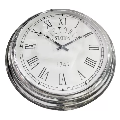 Wandklok 62x62x9cm victoria station zilver rond
