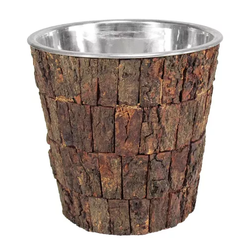 Wijnkoeler 22x22x21cm met hout en zilver